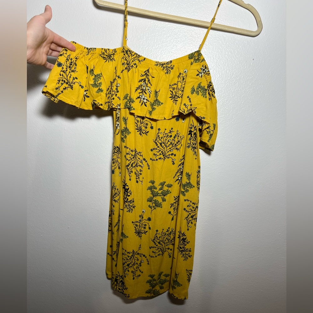 BP brand spaghetti strap offthe shoulder short dress yellow flower pattern MED